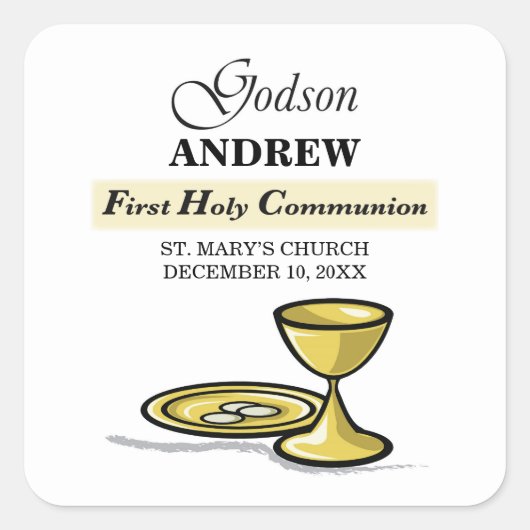 , Godson First Communion Chalice Vierkante Sticker (Voorkant)