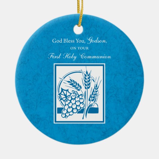 Godson First Community, Wheat, Grapes Blue Keramisch Ornament (Voorkant)