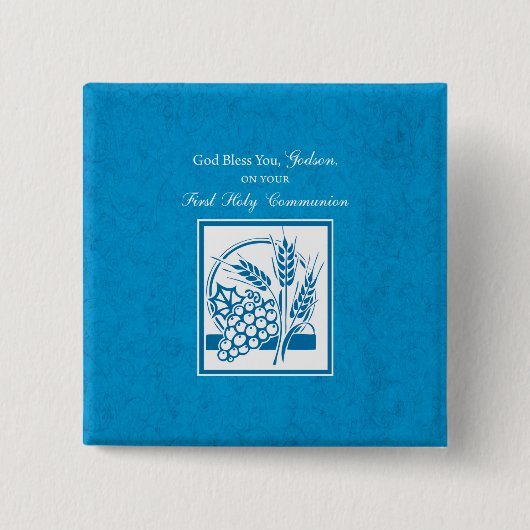 Godson First Community, Wheat, Grapes Blue Vierkante Button 5,1 Cm (Voorkant)