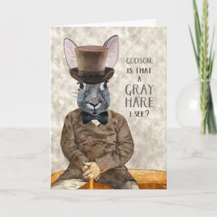 Godson Funny Birthday Hipster Rabbit Gray Hare Kaart