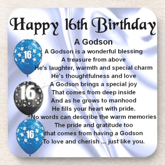 Godson gedicht - 16th Birthday Design Drankjes Onderzetter (Voorkant)