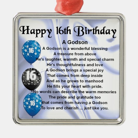 Godson gedicht - 16th Birthday Design Metalen Ornament (Voorkant)