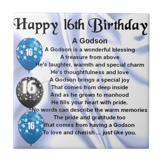 Godson gedicht - 16th Birthday Design Tegeltje (Voorkant)