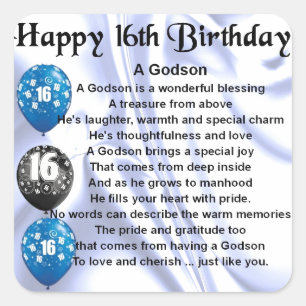 Godson gedicht - 16th Birthday Design Vierkante Sticker