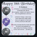 Godson gedicht - 18th Birthday Design Vierkante Sticker<br><div class="desc">Een groot cadeau voor een peetzoon op zijn achttiende verjaardag</div>