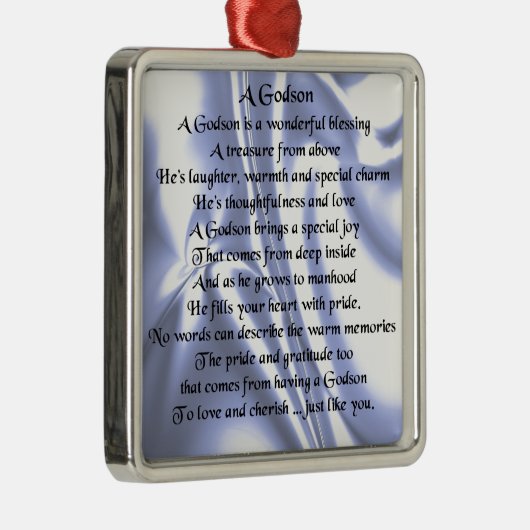 Godson gedicht - Blauw zijderijontwerp Metalen Ornament (Rechts)