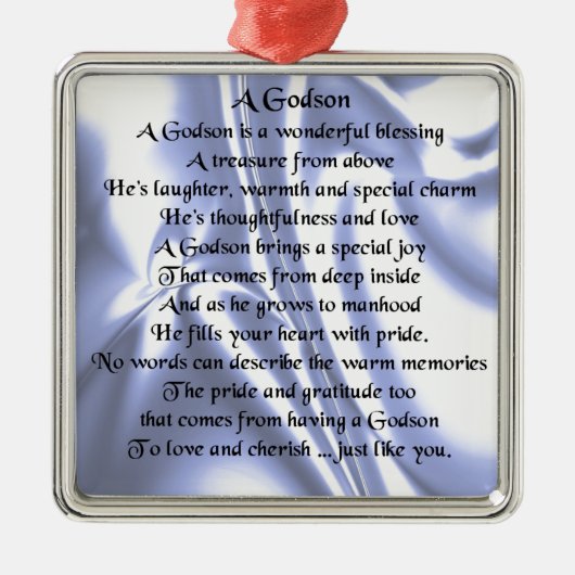 Godson gedicht - Blauw zijderijontwerp Metalen Ornament (Voorkant)