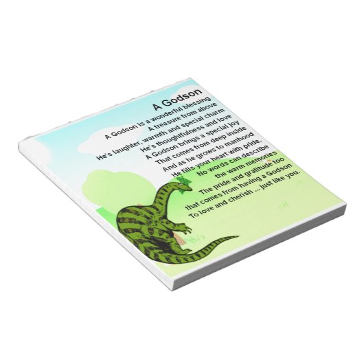 Godson gedicht - dinosaurusontwerp notitieblok (Schuin)