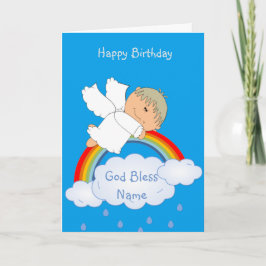 Godson Gift Cute Angel Rainbow gepersonaliseerd Feestdagen Kaart