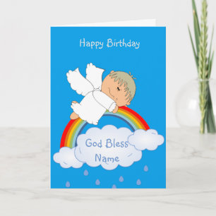 Godson Gift Cute Angel Rainbow gepersonaliseerd Feestdagen Kaart