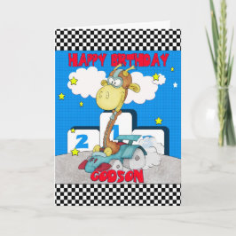 Godson Giraffe Birthday Card - Racing Giraffe Kaart