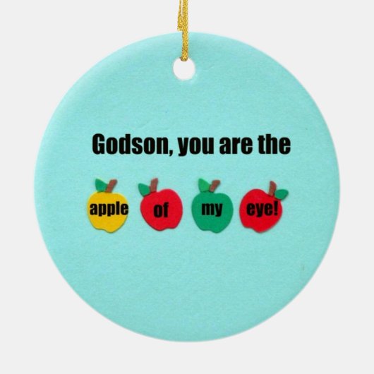 Godson, jij bent de appel van mijn oog. keramisch ornament (Achterkant)