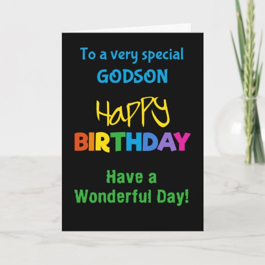 Godson Rainbow Kleuren op Black Birthday Kaart (Voorkant)