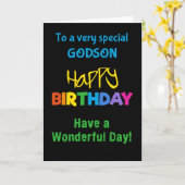 Godson Rainbow Kleuren op Black Birthday Kaart (Gele Bloem)