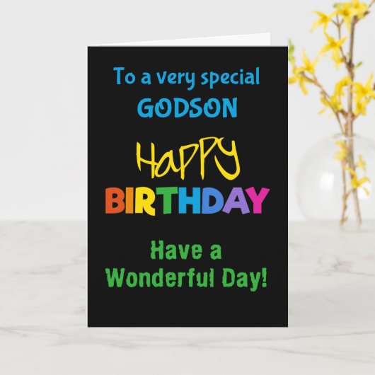 Godson Rainbow Kleuren op Black Birthday Kaart (Gele Bloem)