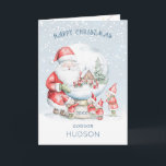 Godson Snow Wereldbol Santa Elf Christmas Feestdagen Kaart<br><div class="desc">Kleurrijke kerstkaart voor je petekind. Kerstman met kleine helpers glimlachend van vreugde op de besneeuwde scène en wensen alle kinderen vrolijk kerstfeest.</div>