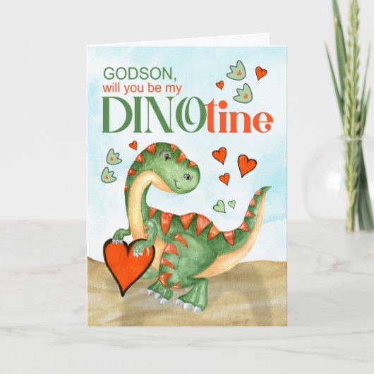 Godson Valentijn T-Rex Dinosaur DINOtine Feestdagen Kaart (Voorkant)