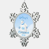 Godson's eerste kerstfeest Snowman Tin Sneeuwvlok Ornament (Rechts)