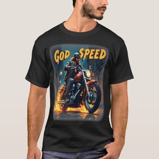 Godspeed Jesus Biker Christelijk Motorfiets Faith  T-shirt (Voorkant)