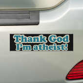 Godzijdank ben ik atheïst bumpersticker (Op auto)