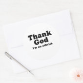 Godzijdank ben ik atheïst ronde sticker (Envelop)