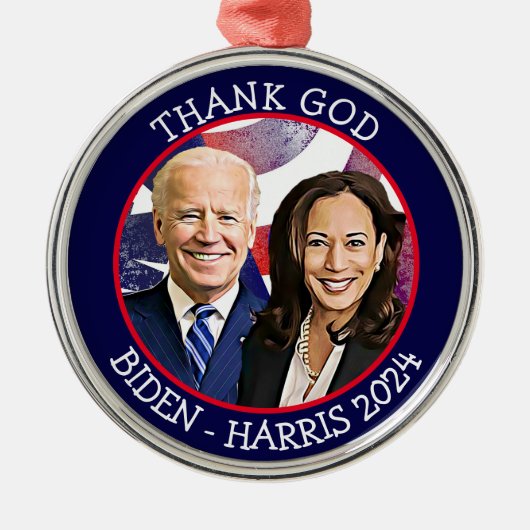 Godzijdank Biden en Harris Verkiezing 2024 Keepsak Metalen Ornament (Voorkant)