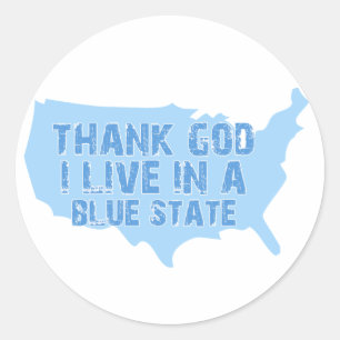 Godzijdank woon ik in een blauwe staat ronde sticker