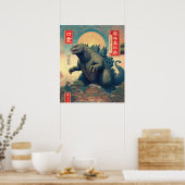 Godzilla Aziatische Monster Hagedis Retro Sci-Fi B Poster (Keuken)