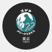 Godzilla Merry Christmas Tokyo Illustration Retro  Ronde Sticker (Voorkant)