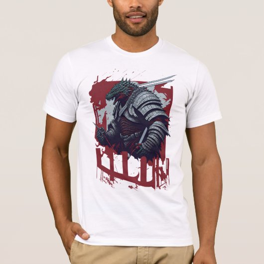 Godzilla Samurai krijger in Samurai Armor T-shirt (Voorkant)