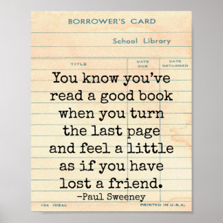 Goed boek verloren een vriend Paul Sweeney citaat Poster