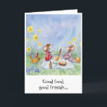 "Goed eten, goede vrienden" Verjaardag Kaart<br><div class="desc">Kom naar de weide en vier de speciale dag van je geliefde met deze grillige Miss Mousie-verjaardagskaart!</div>