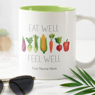 Goed Eten Voel Je Goed Waterverf Organische Groent Tweekleurige Koffiemok