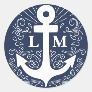 Goed geankerd   Nautical Monogram Weddenschap Ronde Sticker