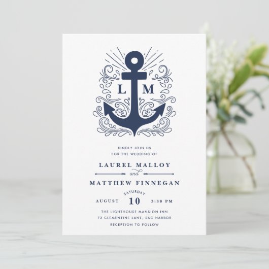 Goed geankerd | Nautical Wedding Invitation Kaart (Staand voorkant)