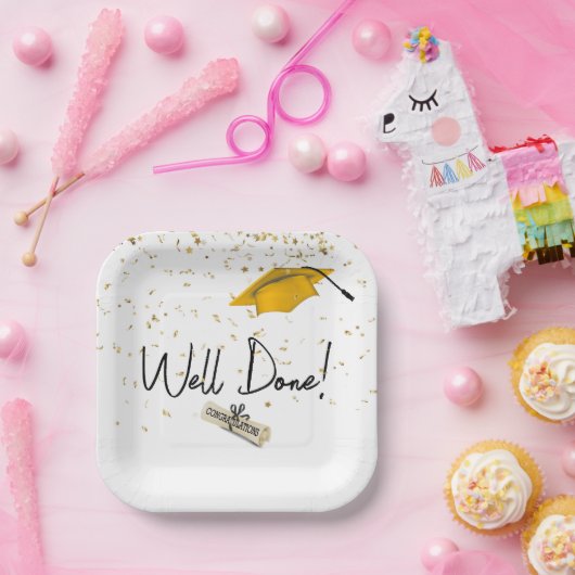 Goed gedaan Afstuderen Confetti met gouden Pet Papieren Bordje (Feest)