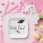 Goed gedaan Afstuderen gouden Confetti met zwart P Papieren Bordje (Feest)