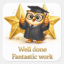 Goed gedaan, fantastisch werk diploma uil drie gol vierkante sticker