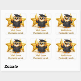 Goed gedaan, fantastisch werk diploma uil drie gol vierkante sticker