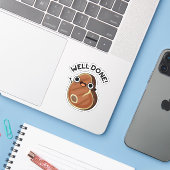 Goed gedaan Funny Steak Pun Sticker (Laptop met iPhone)