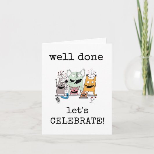 Goed gedaan, gefeliciteerd, feest, grappig kaart (Voorkant)