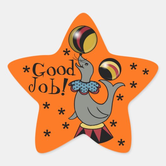 Goed gedaan! Juggling Seal Oranje Star Reward Ster Sticker (Voorkant)