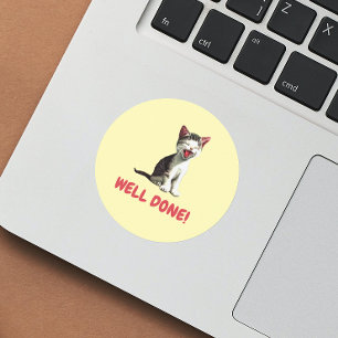 Goed gedaan, leuk uitgelachen van kattenleraar aan ronde sticker
