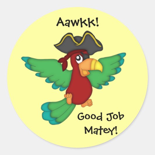 Goed gedaan Matey!-Pirate Parrot Ronde Sticker (Voorkant)