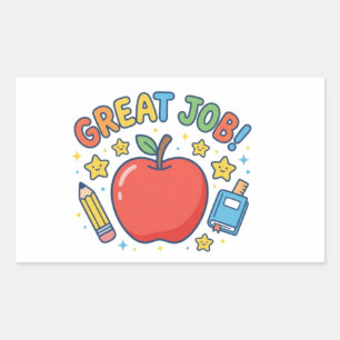 Goed gedaan! Mooie rode appel klasbeloningssticker Rechthoekige Sticker