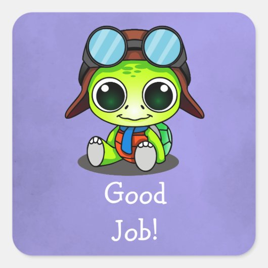 Goed gedaan! Schattigee Chibi Cartoon Schildpad Vierkante Sticker (Voorkant)