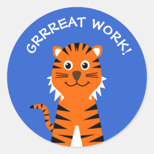 Goed gedaan tijger leraren blauw ronde sticker