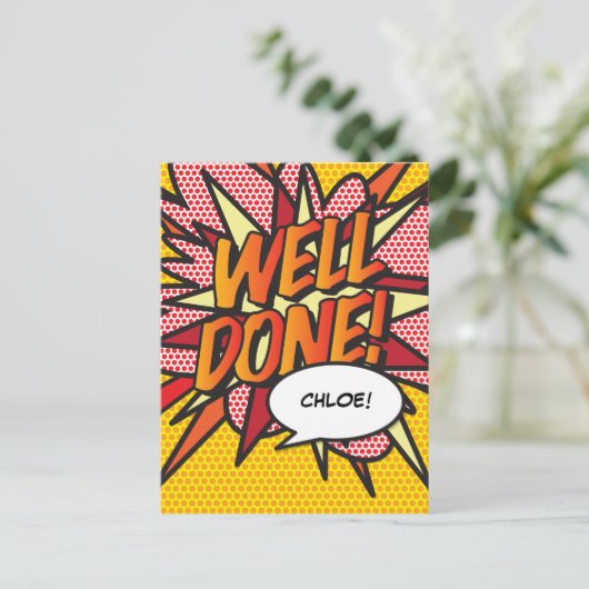 GOED GEDAN Fun Retro Stripboek Pop Art Aankondigingskaart (Staand voorkant)