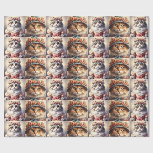 Goed geklede katten collage cadeaupapier (Vlak)