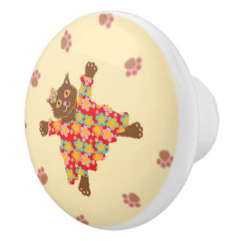 Goed geklede katten met funky knuffels keramische knop